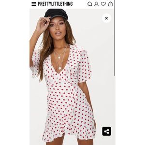 Pretty Little Thing White Heart Print Frill Dress